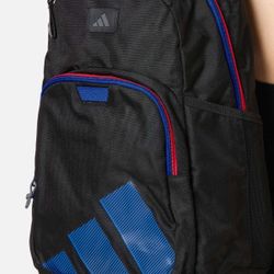 Adidas Midway Backpack in black with blue and red accents