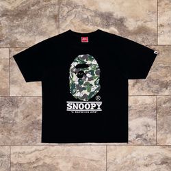 2014 BAPE x Peanuts ABC Snoopy Camo Ape Head Tee Black/Green Size Large