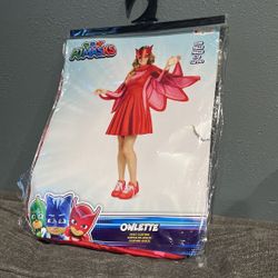 Women's PJ Masks Owlette Halloween Costume Red Fancy Dress Cape Mask Size L 