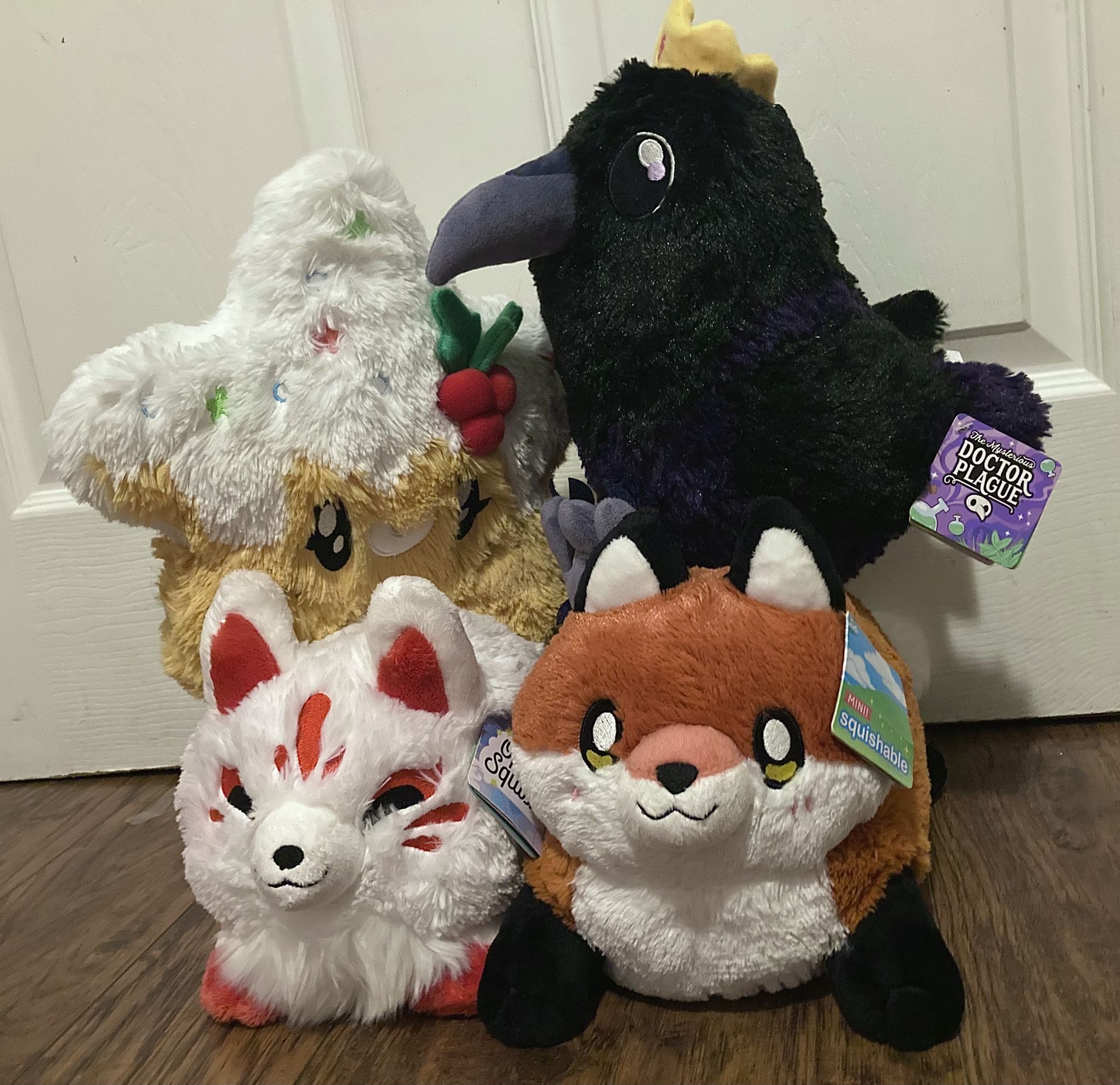 Squishables Mini Red Fox Baby Kitsune Star Cookie Doctor Plague King Raven Plush 4 Lot Furry Kawaii Ser