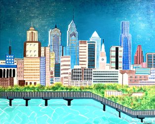 Handmade Acrylic Painting (Philly Skyline)