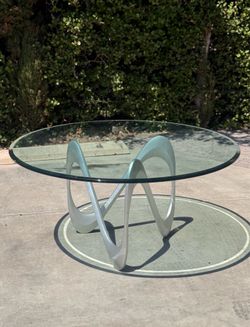 Postmodern Snake Base Round Glass Dining Table 60” MCM Style