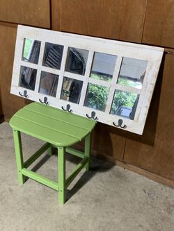 Rustic Window Pane Mirror Coat Rack 5 Dbl Hooks Wall Mount