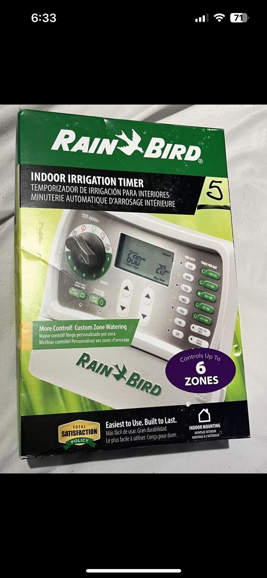 Rain Bird SST-600in Simple to Set Irrigation Sprinkler Timer Indoor 6 Zone