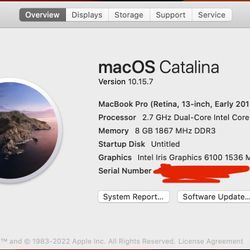 2015 MacBook Pro 13’  Retina 8G/128ssd