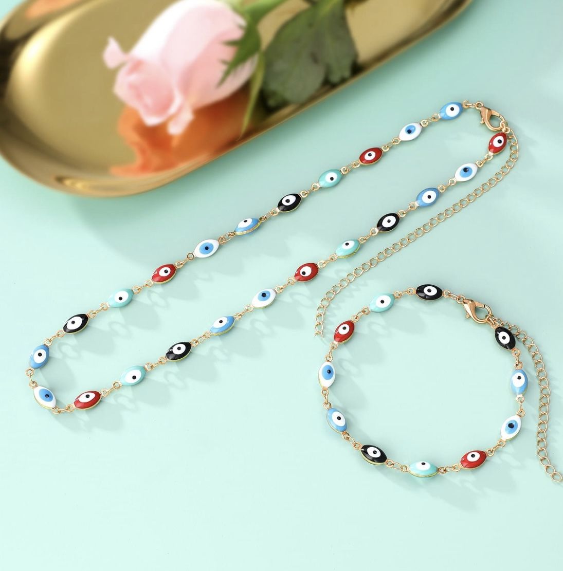 Evil Eye Necklace And Bracelet Set