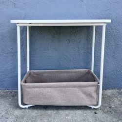 White Side End Table with Fabric Basket FURNITURE