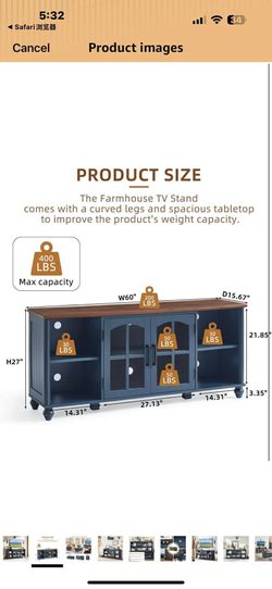 New in box Farmhouse TV Stand for 60 Inch TV, Wood Entertainment Center with Adjustable Shelves & Glass Door Storage Cabinet,Television Stands for 65"