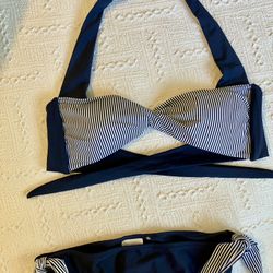 NEW Super Cute Navy Pinstripe Halter Bikini 