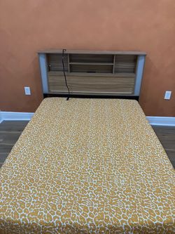 Wood Bookcase Headboard with Storage Shelves