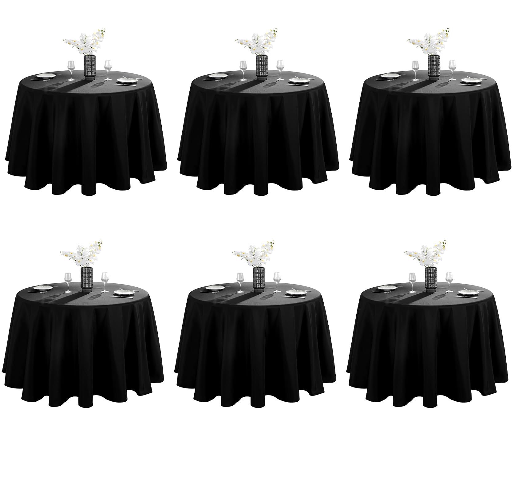 VidaFete Round Tablecloth 132inch 6pack Polyester Table Cloth, Stain Wrinkle Resistant Polyester Dining Table Cover For Kitchen Dinning Party Wedding