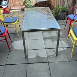 vintage mid-century modern Milo Baughman style rectangular glass and stainless steel desk table or dining table.
