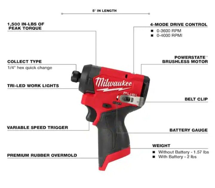 Milwaukee M12 FUEL 1/4 in. Hex Impact Driver (Tool Only)