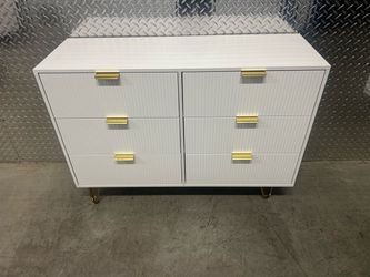 White 6-Drawer Dresser with Gold Hardware