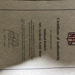 Cooperstown Bear 1996 Raiders Tags Box & Certificate MSA