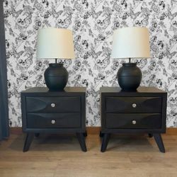 Brand New Staged Furniture -Pair of Modern Black Nightstands – 2 Drawers 