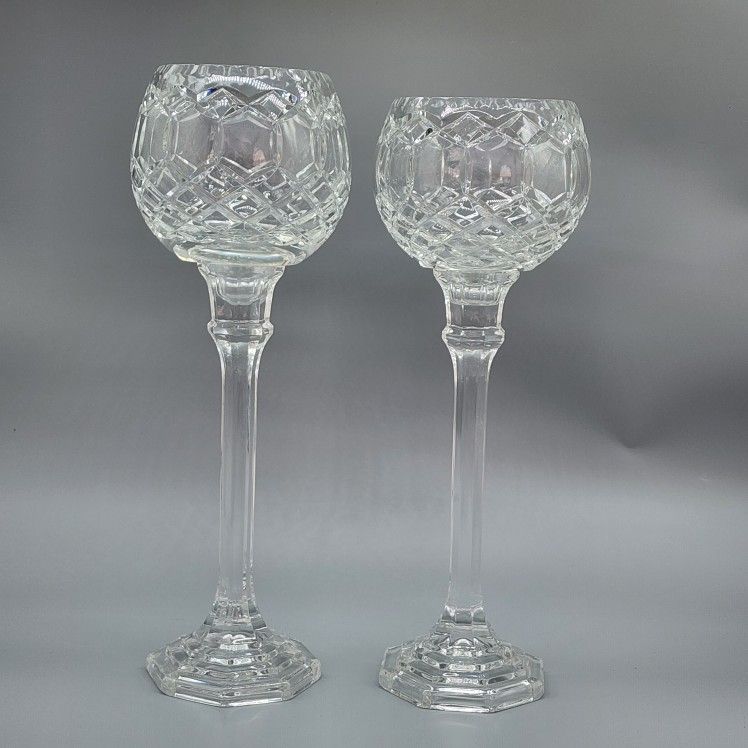 Vintage Crystal Globe 2-Tall Vase One 13in One 13½in