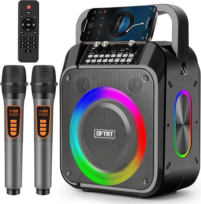 Karaoke Machine, Portable Bluetooth Speaker with 2 Wireless Microphones