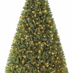 Pre-Lit Douglas Full Fir Ultra-Thick Spruce Christmas Tree with Incandescent Warm White Lights and Branch Tips, Prelighted Xmas Tree with Foldable Sta