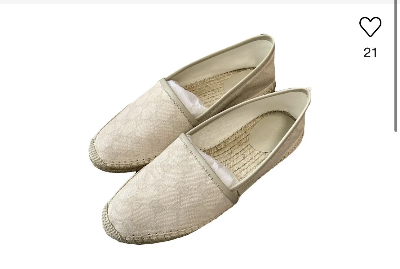 AUTHENTIC Gucci GG Canvas & Leather Espadrilles Women’s Size 8 in White