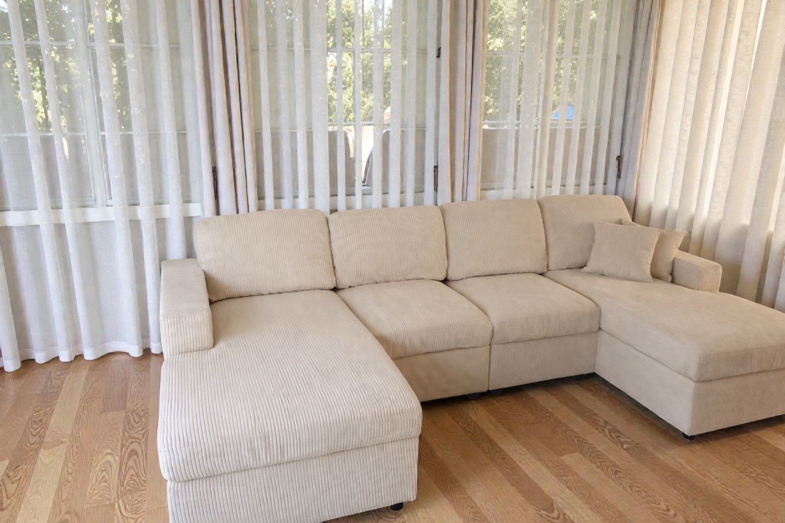 Brand new ivory corduroy sectional sofa/ living room (same day delivery)