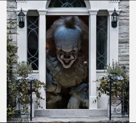Halloween IT Pennywise Theme Door Window Cover Banner Backdrop Scary Decor
