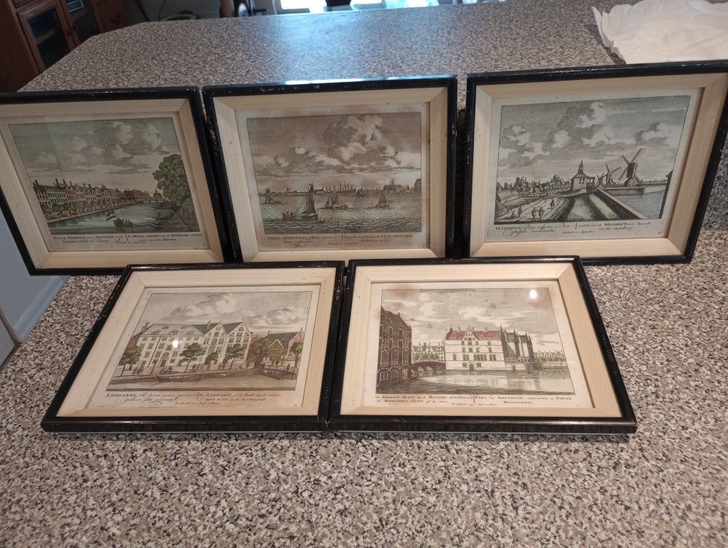 5 Antique Vintage Prints Old European Europe