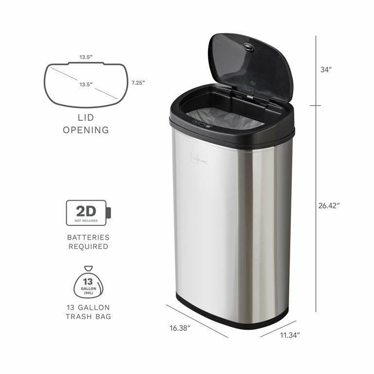 Mainstays, 13.2 gal /50 L Motion Sensor Kitchen Garbage Can, Stainless Steel (New)