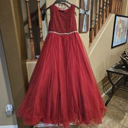 Size 12 Girls  Red Formal Dress 