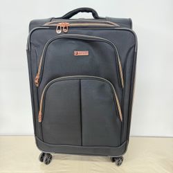London Fog 27” Spinner Luggage Black Rolling Travel Suitcase Expandable