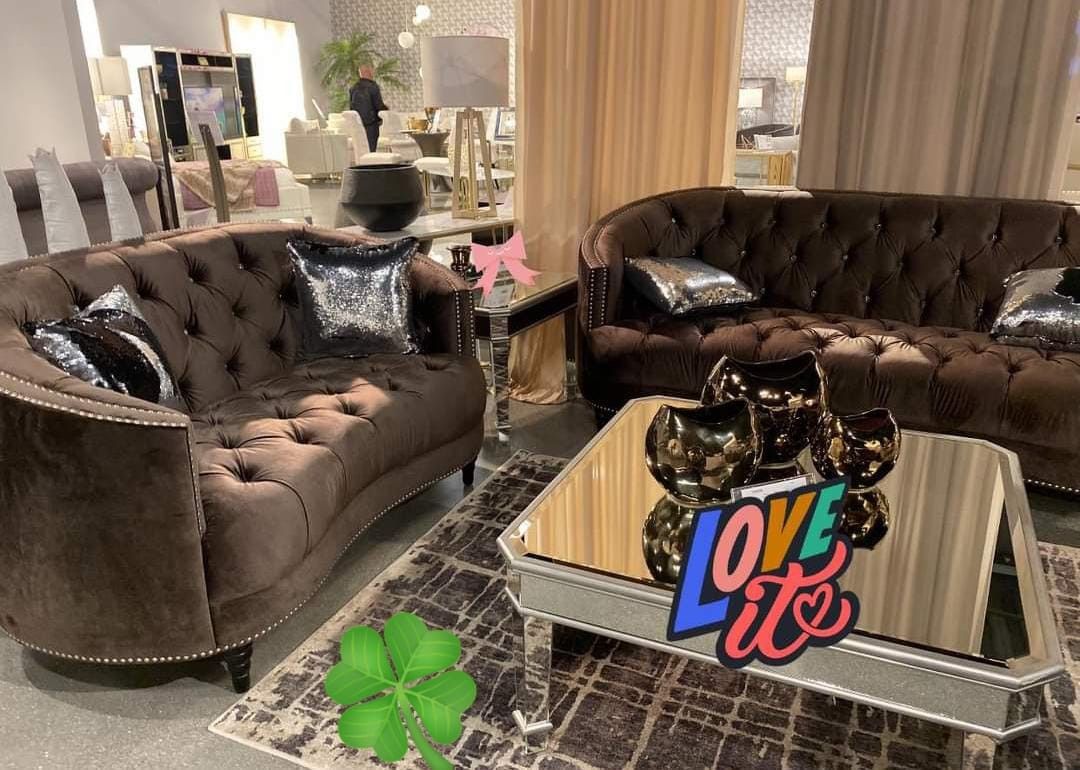 OVONLEA 2 PCS TUFTED BROWN LİVİNG ROOM SETS SOFAS AND LOVESEATS