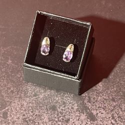 14K Yellow Gold Amethyst & Diamond Earrings – 2.5g