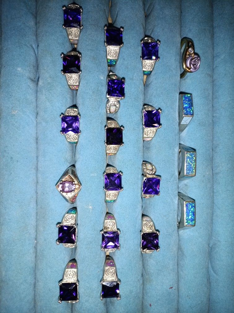 Amethyst/Fire Opal Or Amethyst/Turquoise Sterling Silver Rings