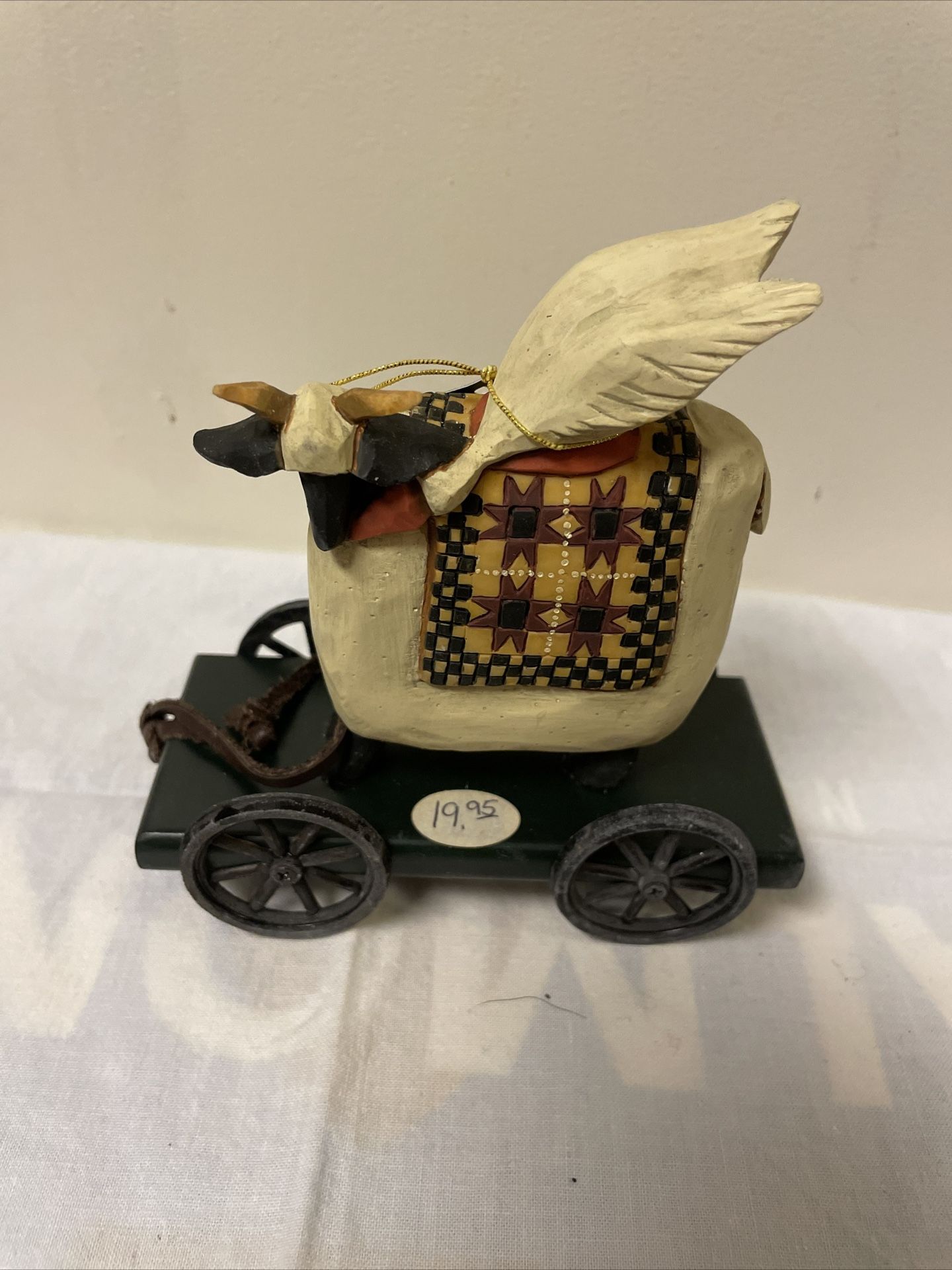 Vintage 1996 Williraye Studio Folk Art Cow With Goose Pull Toy NIB