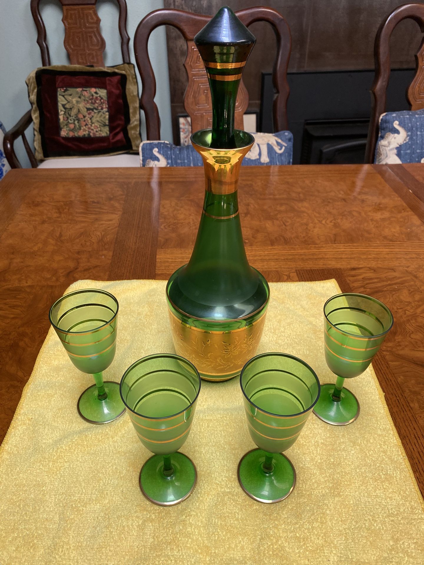 Vintage Green Glass Decanter Set