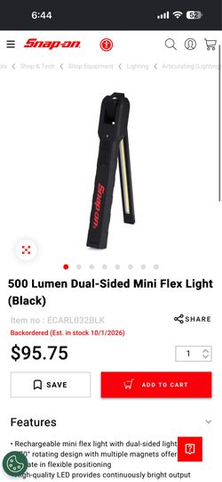 Snap-on 500 lumen dual-sided mini flex light