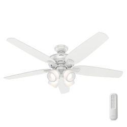 Hunter 52 inch White Indoor Ceiling Fan with Light and Remote Control for Bedroom, Living Room, Kitchen 