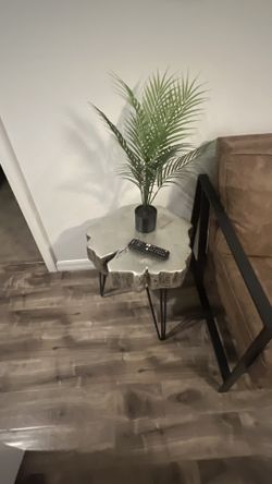 Faux plant palm tree in black pot