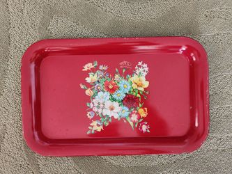 Vintage Floral Red Lithograph Breakfast Trays (Set Of 3)