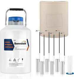 3L Liquid Nitrogen Container, LN2 Tank Cryogenic Dewar, Aluminum Alloy Semen Tank with 6 Canisters Carry Bag