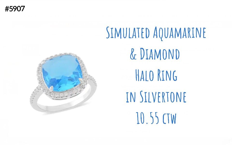 Stunning Simulated Aquamarine Halo Ring, Sz.8