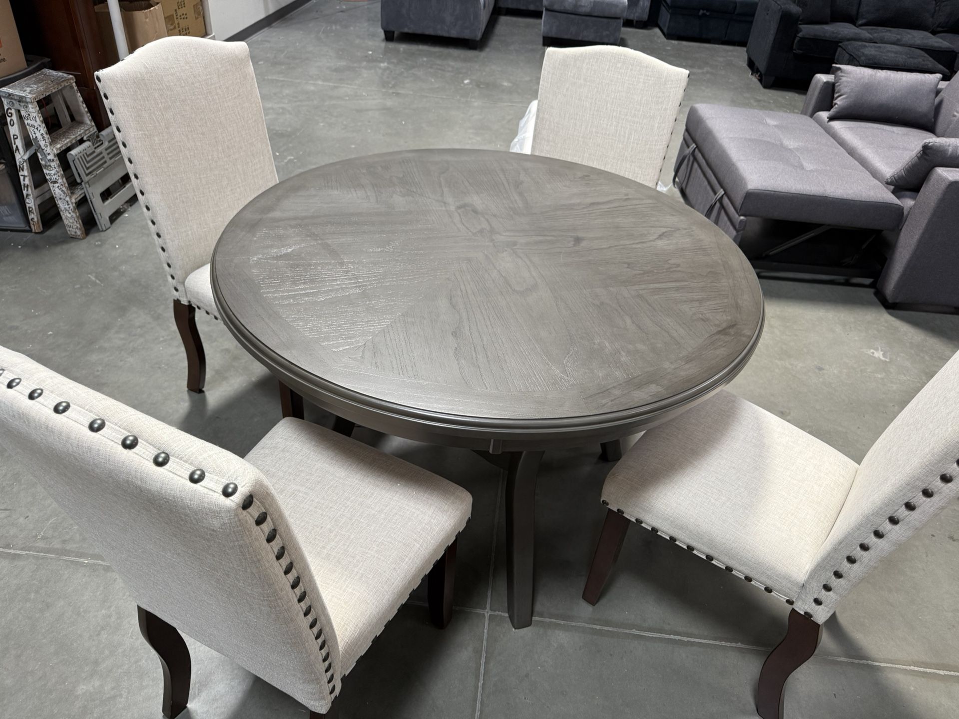 5pcs Round Dining Set, Dinette Set, Casual Dining Table, Table And Chairs, Dinette, Kitchen Table, Chairs, Round Table Set, Wooden table. Dimensions 4