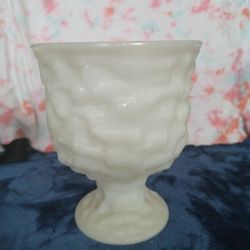 Vintage E O BRODY Co Milk Glass Crinkled Pedestal/ Vase