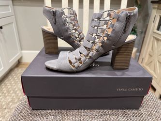 Vince Camuto Silver Gray Suede Lace-Up Block Heel Sandals