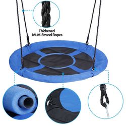 40"Blue Waterproof Round Saucer Tree Swing Set W/Adjustable Hanging Rope for Kid