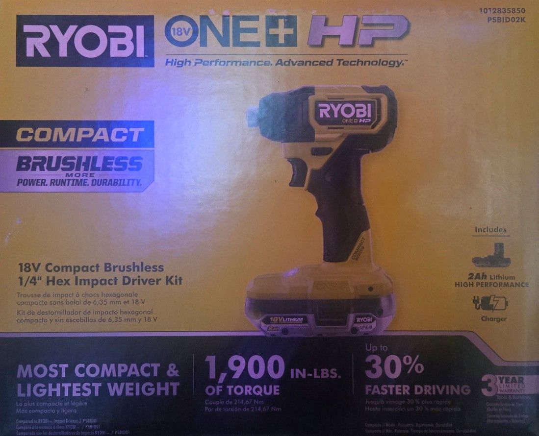 RYOBI ONE + HP 18v BRUSHLESS COMPACT 1/4" HEX IMPACT WRENCH