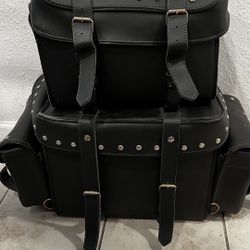 Leather Motorcycle Sissy Bar Luggage Bags