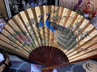 Extra large hand painted Asian Fan decor