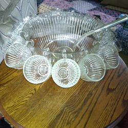 Glass Punch Bowl Set, Antique
