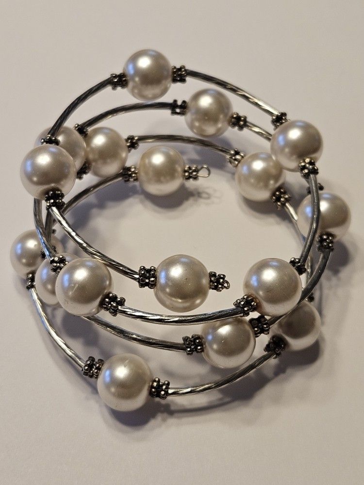 Pearl Wrap Silver Bracelet